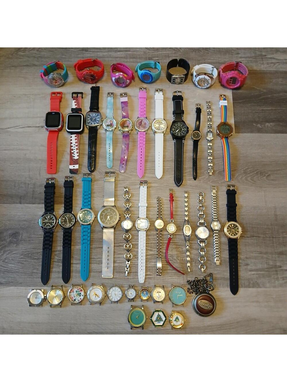 Lot of 40+ Parts/Repair Watches Disney, Anne Klein, Mudd, Skechers, Fossil